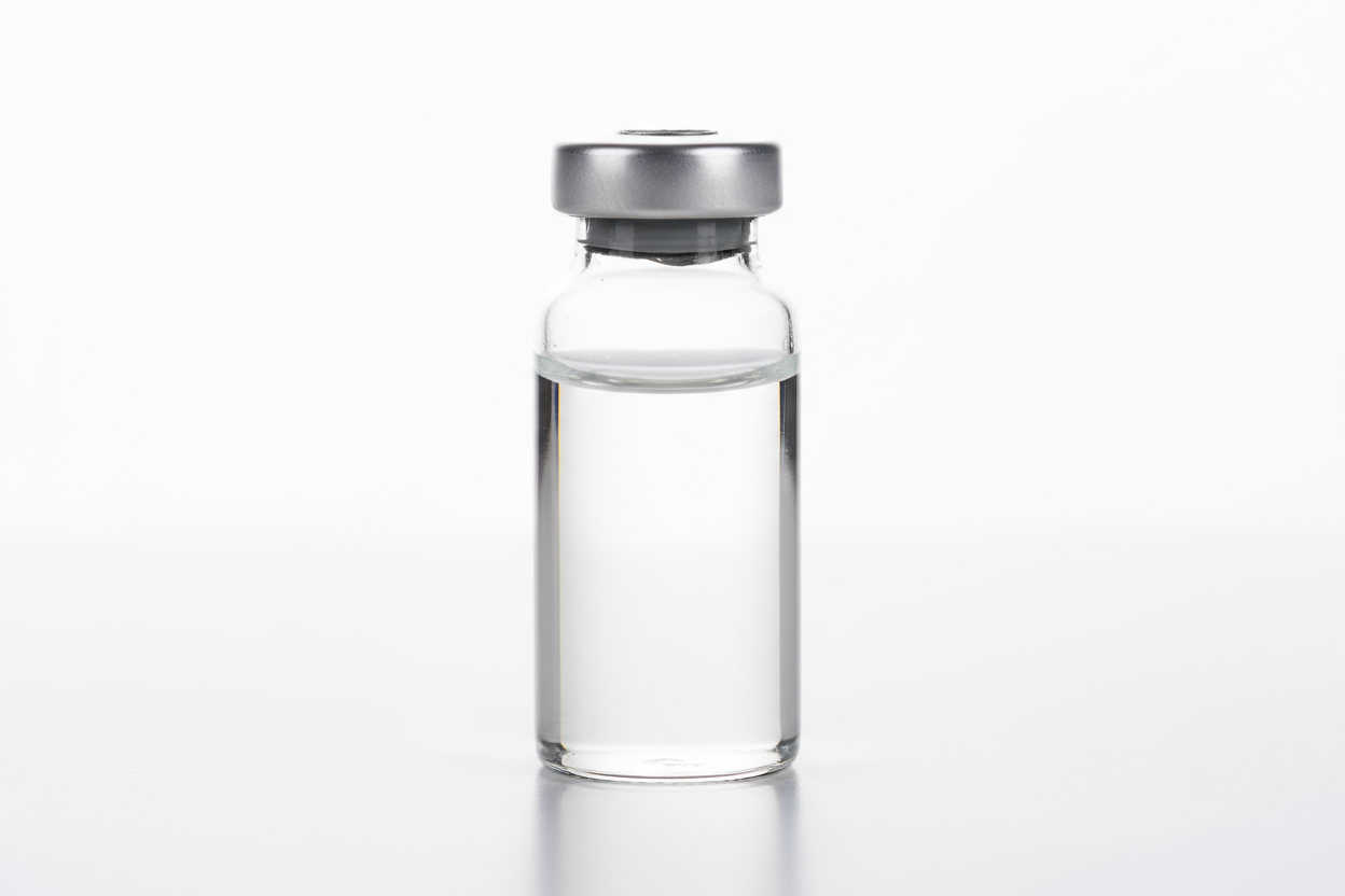 clear medical vial with a clear liquid